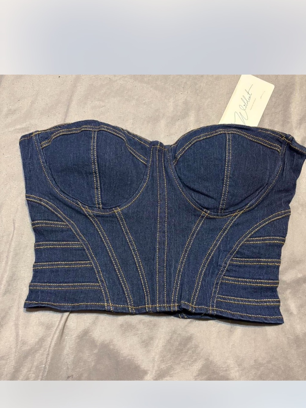Denim Bustier Crop Top - Dark Blue wildcats fashion